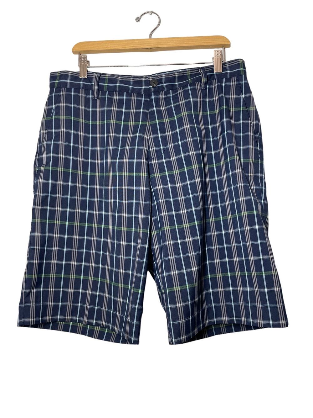 adidas Mens Golf Shorts Navy Blue Plaid 34 Flat Front